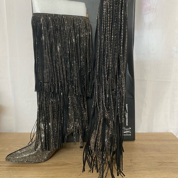 INC Womens Black Slip Resitant Fringed Ishani Pointed Toe Block Heel Boots 6.5 M - Picture 6 of 10